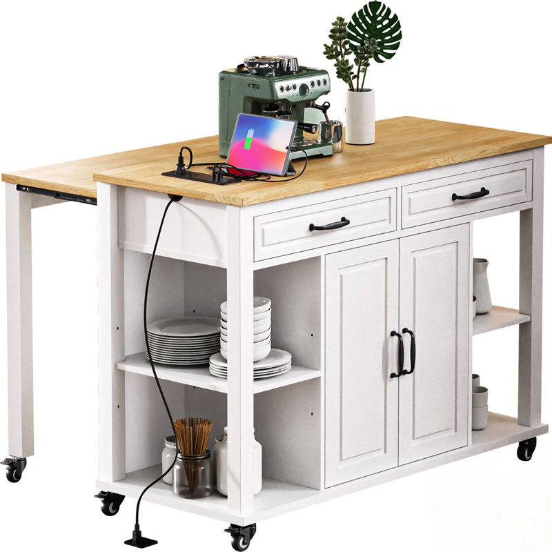 Extendable Kitchen Island with Dining Table, Internal Storage, and Power Outlet for Modern Kitchens