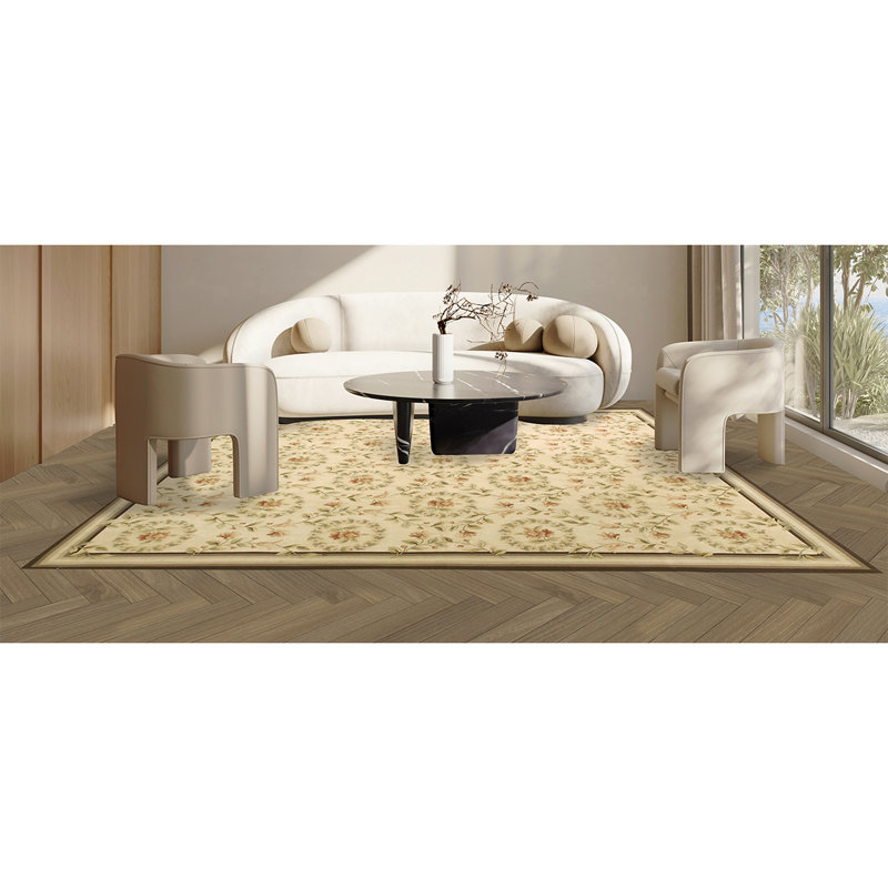 Flatweave Wool Floral Area Rug, Rectangle 6' x 9'