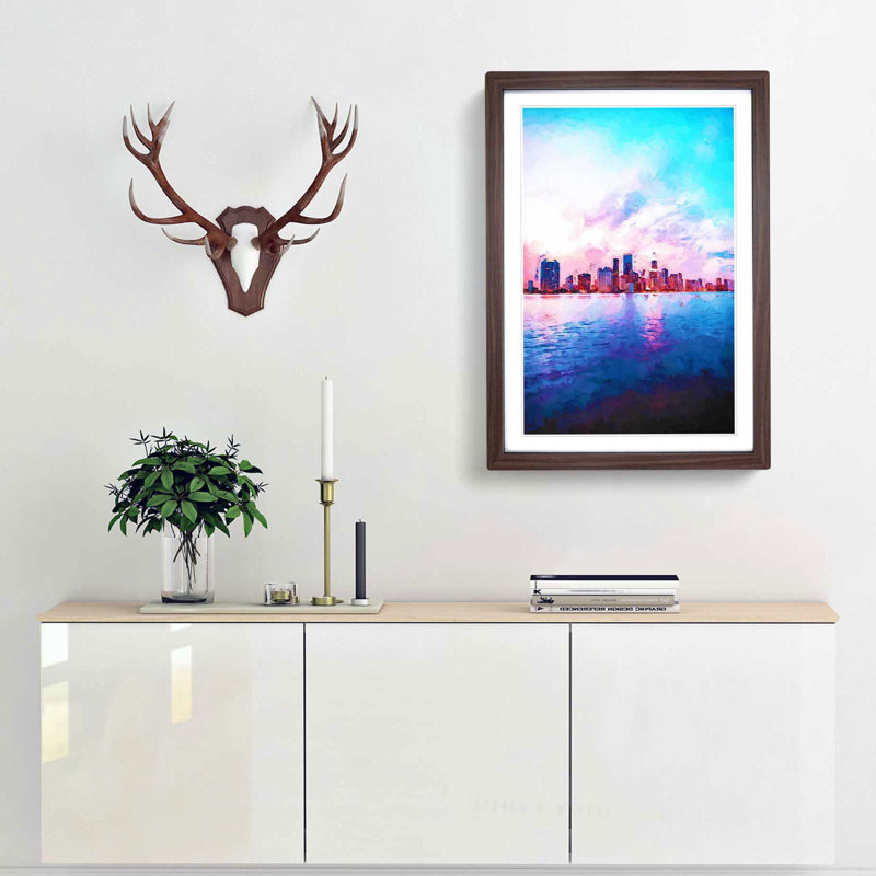 Miami Florida Skyline in Abstract - Picture Frame Graphic Art Print, Walnut Framed, 36cm H x 27cm W x 2cm D