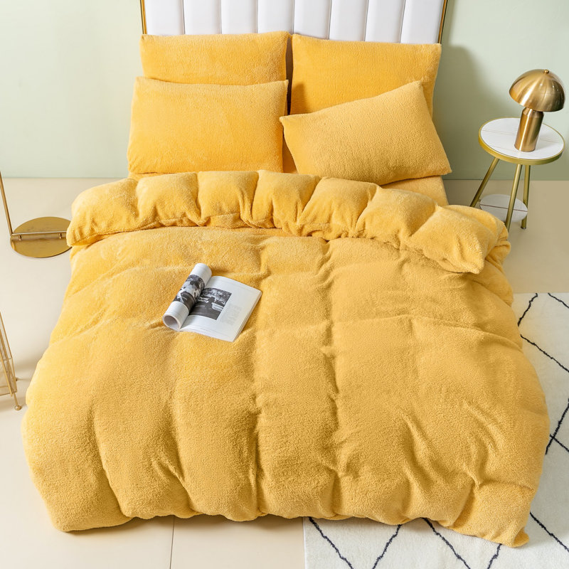 Teddy Fleece Duvet Cover set, King - 2 Standard Pillowcases, Ochre