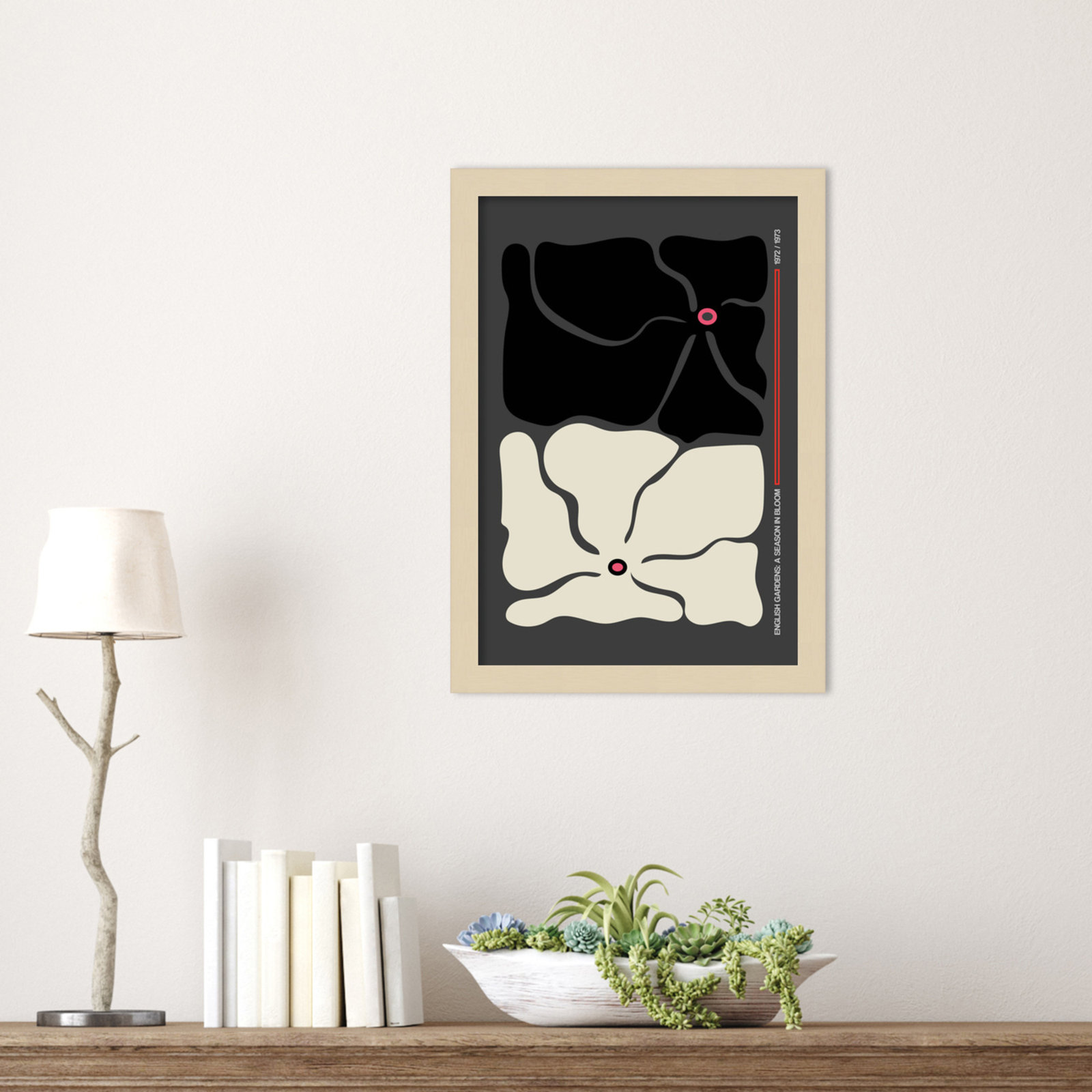 Two by Two Flower Grey Print, Brown, 17" H x 12" W x 1" D