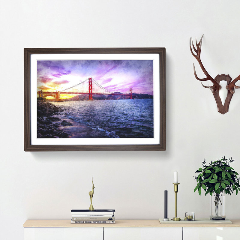 Golden Gate Bridge in San Francisco - Picture Frame Graphic Art Print, 62cm H x 87cm W x 2cm D, Walnut Framed