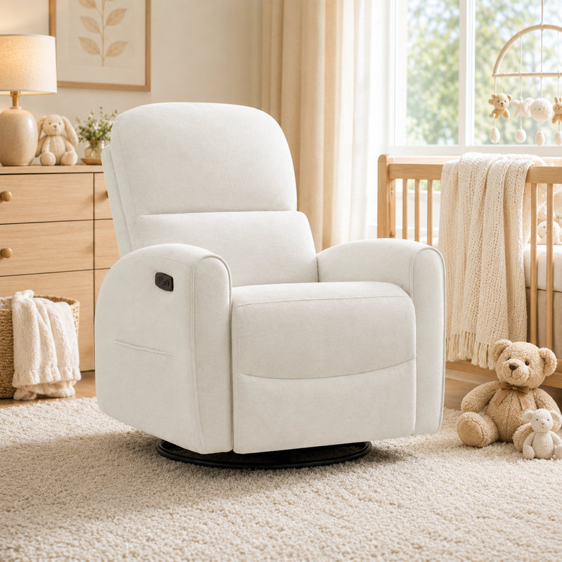 Modern Chenille Power Swivel Rocker Glider Nursery Recliner with Lumbar Support,Round Armrest and Double Pocket,USB and Type-C