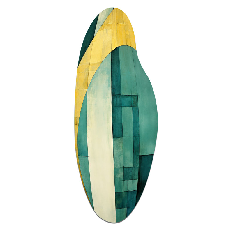 Emerald And Golden Arches I - Abstract Shapes Asymmetrical Print on Metal, Gold Curved Metal Wall Decor, 30" H x 11" W x 1" D