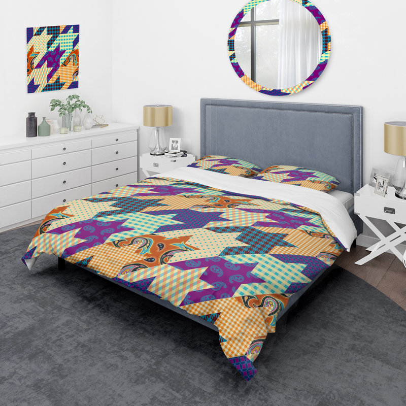 Ensemble de housse de couette en microfibre orange / vert / mauve, Housse de couette simple + 1 taie décorative stan