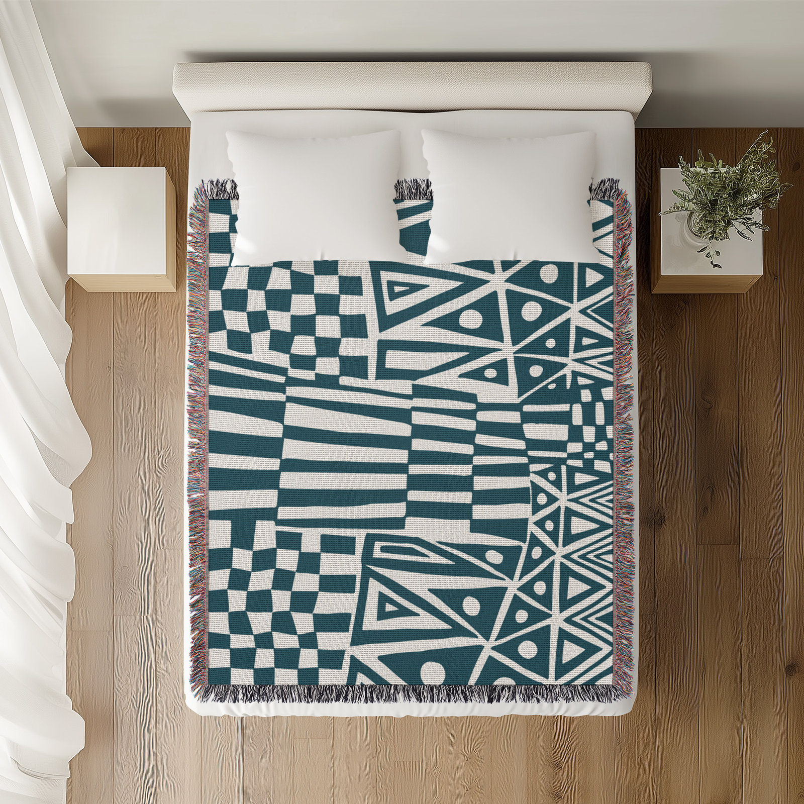Cocodili Cotton Hand Woven Throw Blanket, 50" x 60" – Throw, Teal