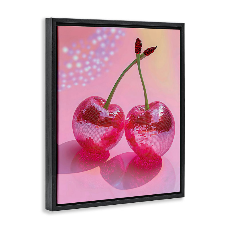 Double cadre flottant cerises disco, design par Creative Studio, Cadre flottant noir de jais, H 21 po x l 17 po