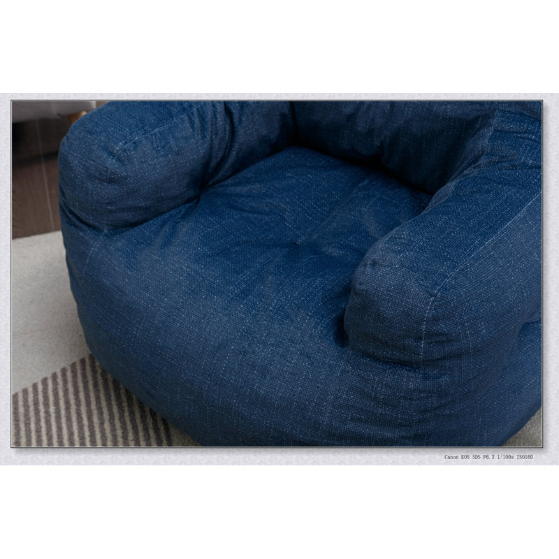 Aeri Compression Medium Adult Soft Fabric Bean Bag Chair With Foam Filled, Blue Cotton Blend