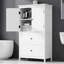 Élégante armoire de rangement pour salle de bain - Armoire en panneau de fibres à densité moyenne avec tablette réglable, deux portes et tiroirs pour un grand rangement, blanc-632909907