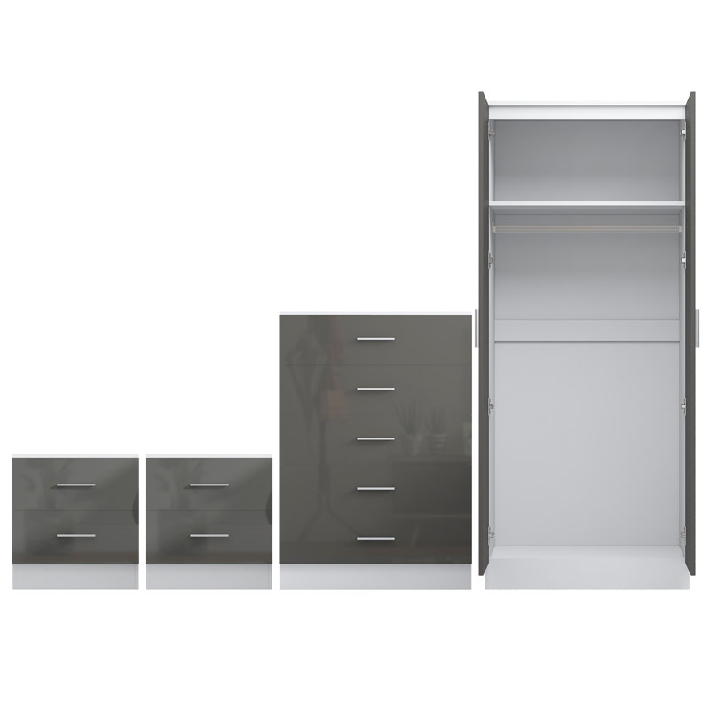 Eva Piece Bedroom Set, Grey Gloss / Matt White