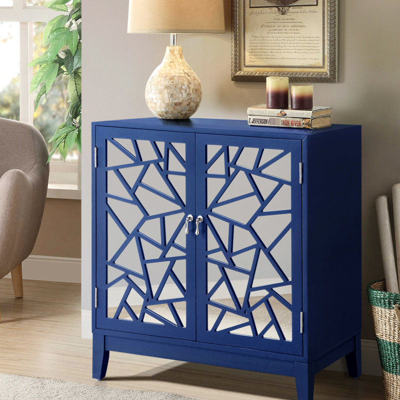 Console à 2 portes en bleu - Portes géométriques en miroir pour une ambiance unique