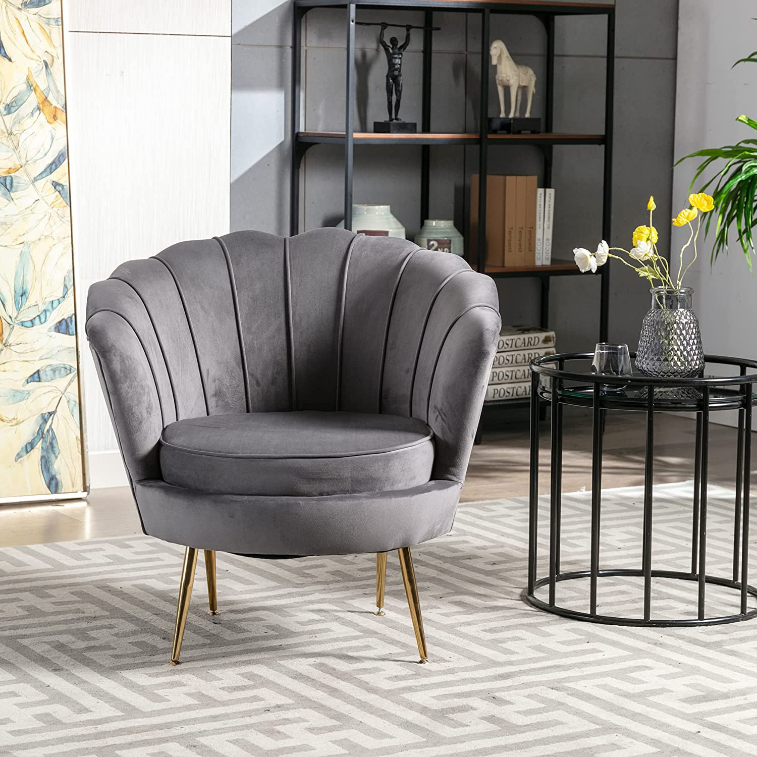 Grey velvet scallop outlet armchair