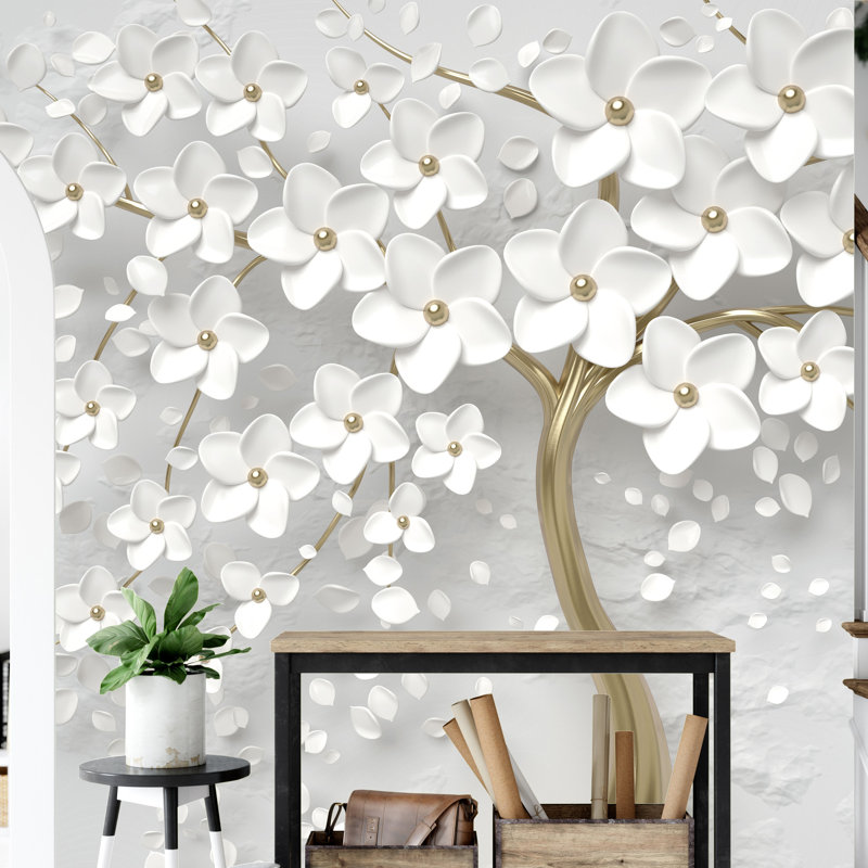 Papier peint floral 3D, L 75 po x L 48 po
