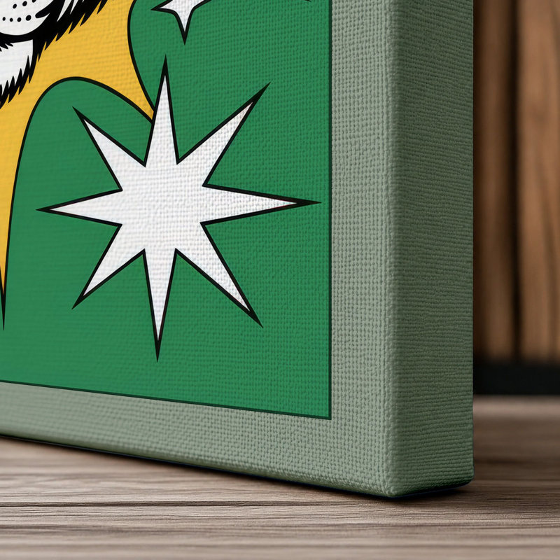 Tiger with Stars Retro - Wrapped Canvas, 24x16 - 61.0 x 40.6 cm, Sage Border