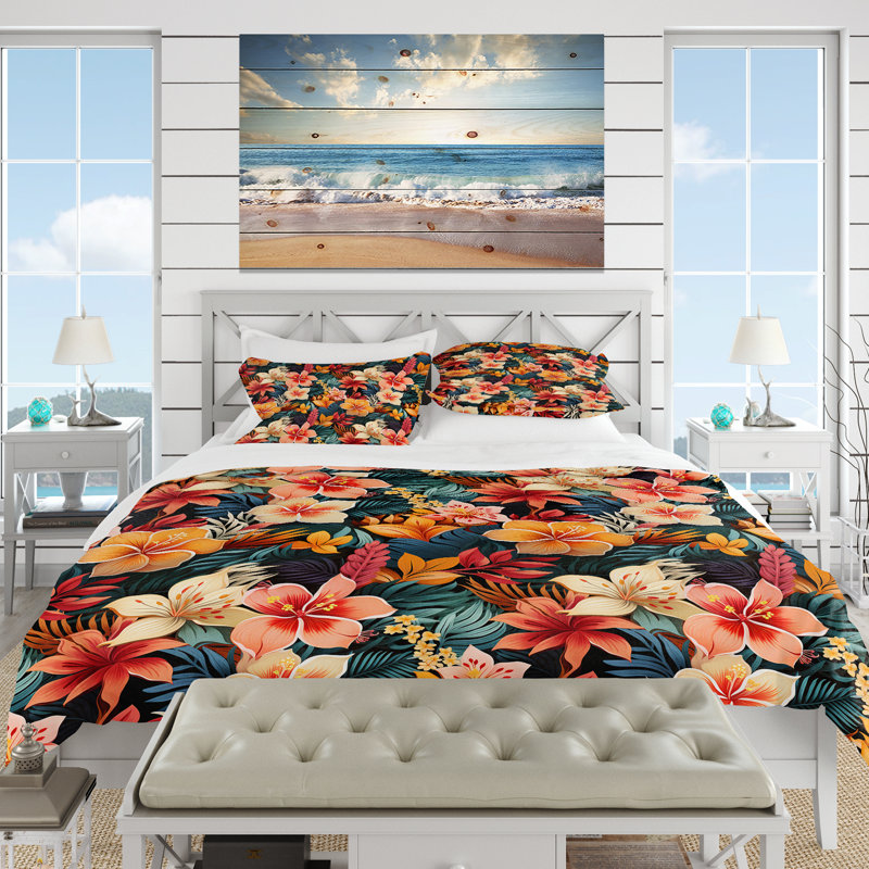 Ensemble de housse de couette Playful Multicolor Jungle Botanical, Housse de couette pour grand lit et 2 taies décor