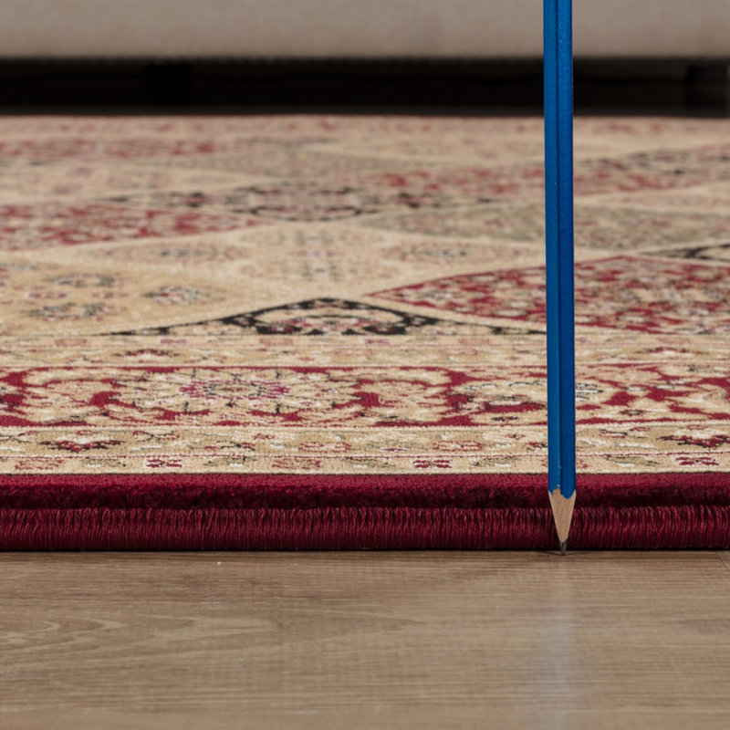 Pavillon rouge 2 pi Tapis X 3 avec motifs floraux et à panneaux, polypropylène fabriqué à la machine, envers en jute, idéal pour les entrées de salle à manger