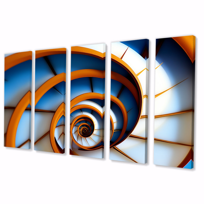 «Stairway Infinity - Spiral Abstract», art mural sur toile, 5 pièces, H 32 po x l 80 po