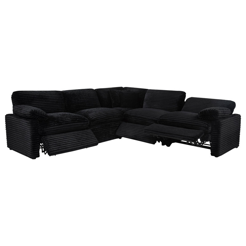 Collins 5-Piece Modular Power Reclining Sectional Black, Black Corduroy