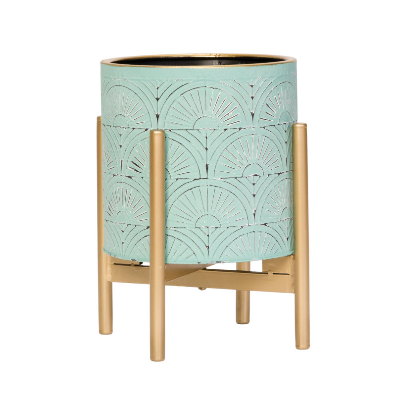Pot de fleurs intérieur en métal Pitney avec base en métal à 4 pieds, H 12 po x l 9,5 po x P 9,5 po