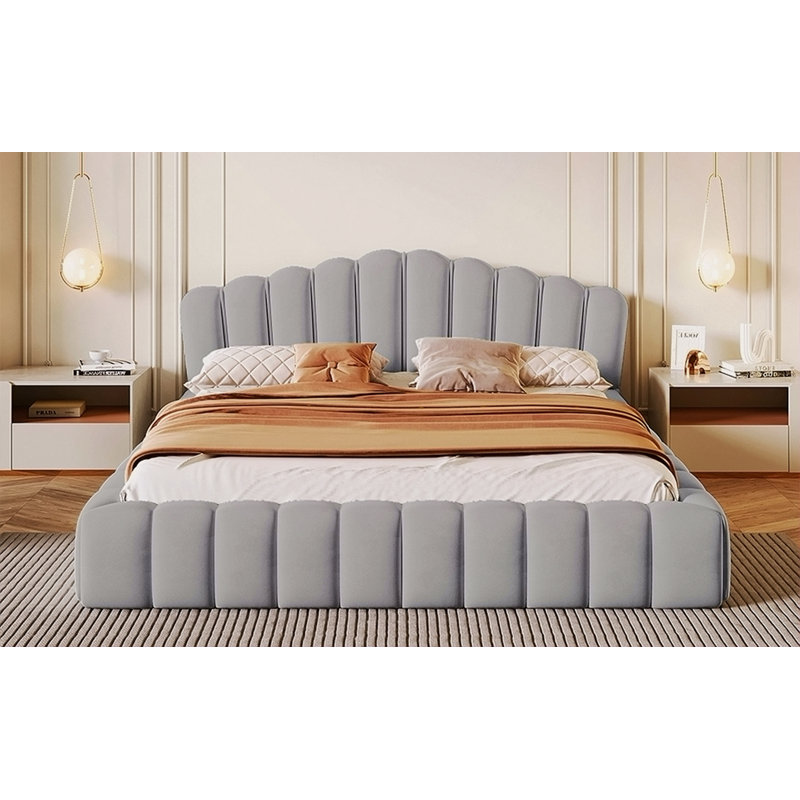 Tête de lit tapissier en velours pour lit double, sans sommier tapissier, Bleu