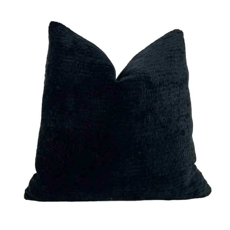 Housse de coussin en chenille unie, Noir, H 20 po x l 20 po 1