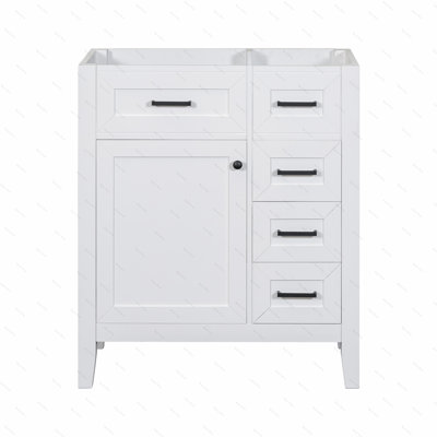 Meuble-lavabo de 30 po sans lavabo, base d'armoire seulement, armoire de salle de bain avec tiroirs, structure solide et panneau de fibres à densité moyenne, blanc