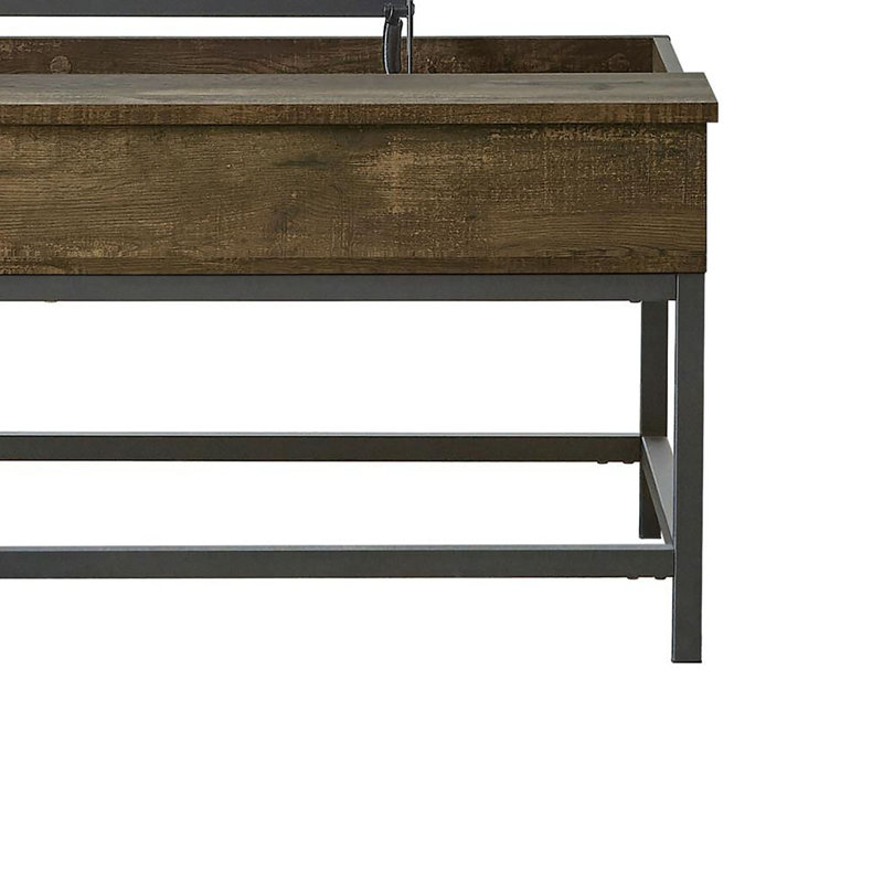 Table basse à plateau relevable en chêne brun et noir avec rangement caché, parfaite pour la vie moderne et la gestion de l'espace.