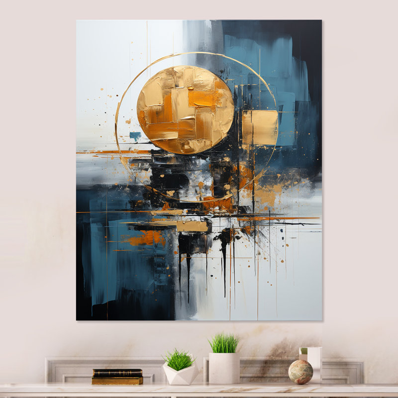 Abstract Teal And Gold Geometry Cityscape II - Geometric Metal Wall Art, 40" H x 30" W x 1.5" D
