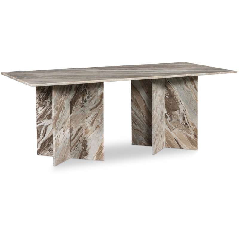 Verona Genuine Marble Dining Table, 78"  L x 39" W, Brown