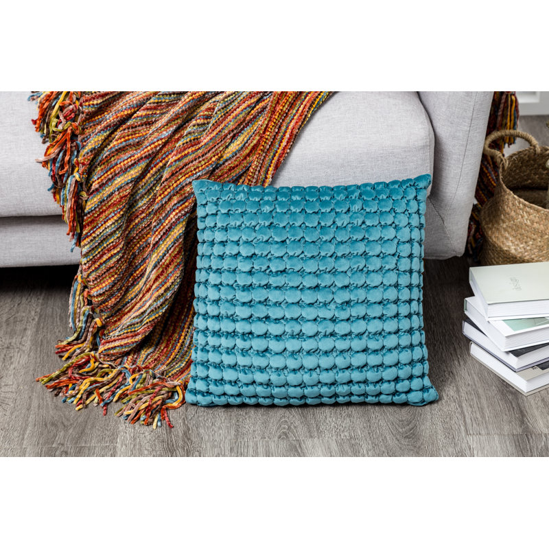 Housse de coussin carré en velours et insert, bleu