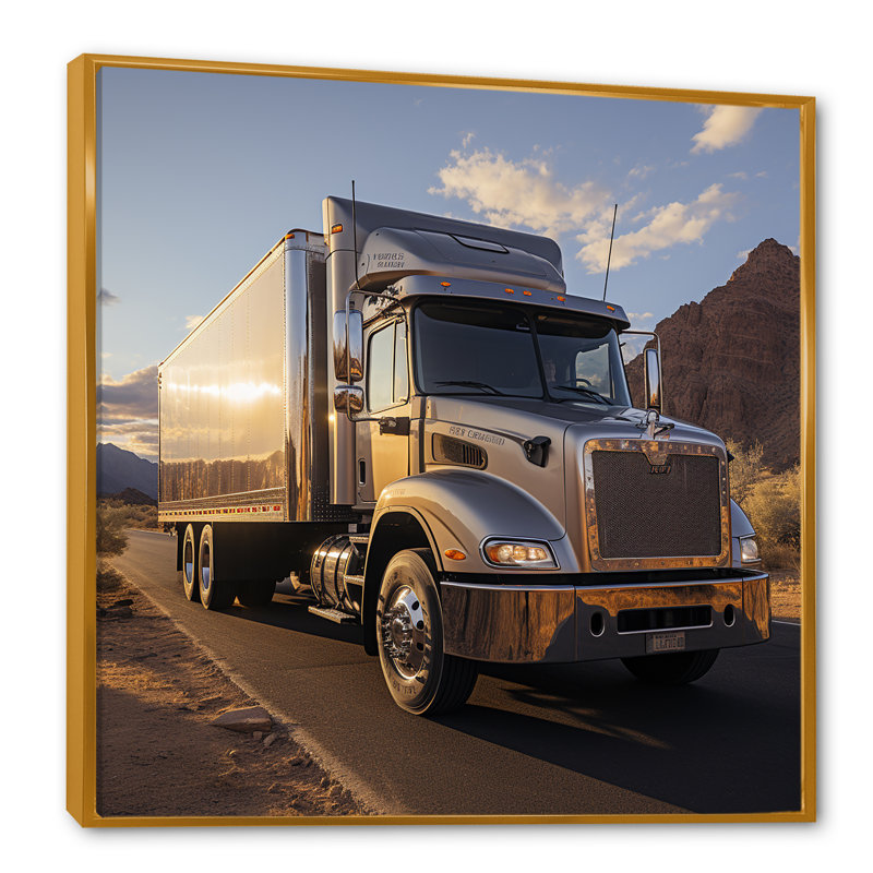 Route 66, livraison de camion sur toile, Cadre flottant doré, H 30 po x l 30 po x P 1 po