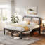 Lit plateforme en métal noir Amylia avec tête de lit en bois massif de 40 po, rangement sous le lit, support silencieux, aucun sommier requis-1026695245-1034755524