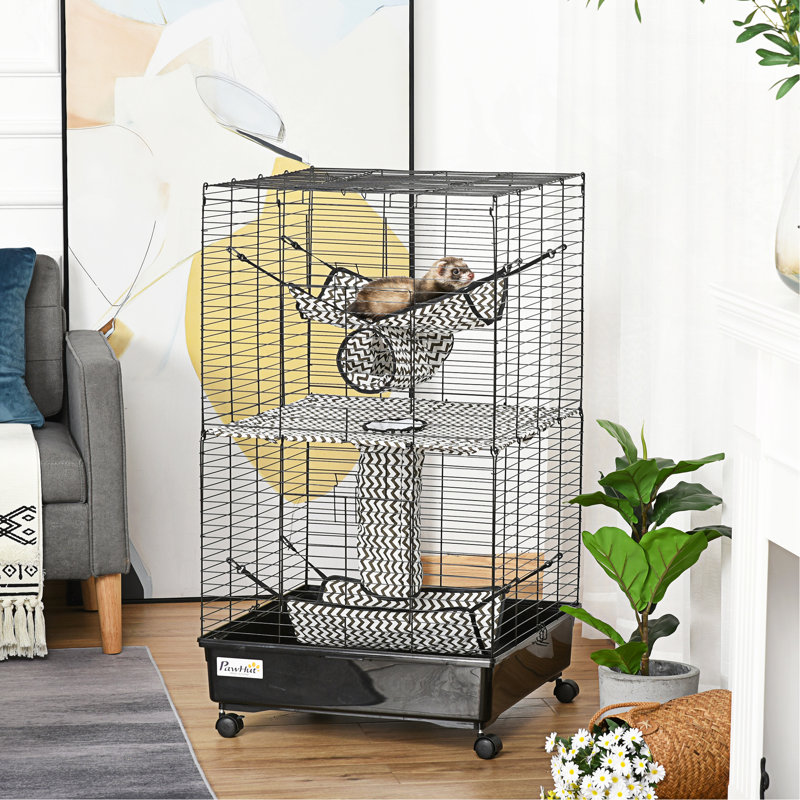 Cage à furet 42 "avec freins à roues, hamacs, noir