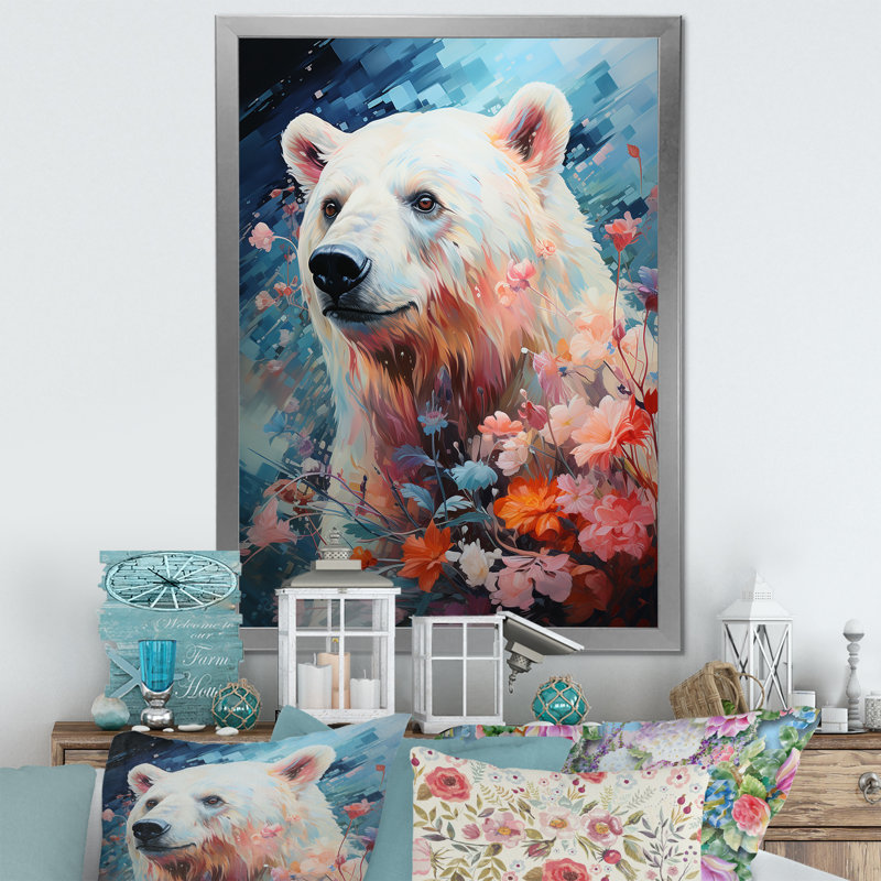 Ours polaire pastel sérénité sur toile, H 32 po x l 16 po x P 1 po, Cadre photo argenté