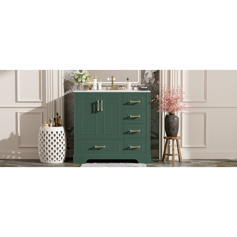 Meuble-lavabo traditionnel 36 "avec lavabo en céramique, Vert