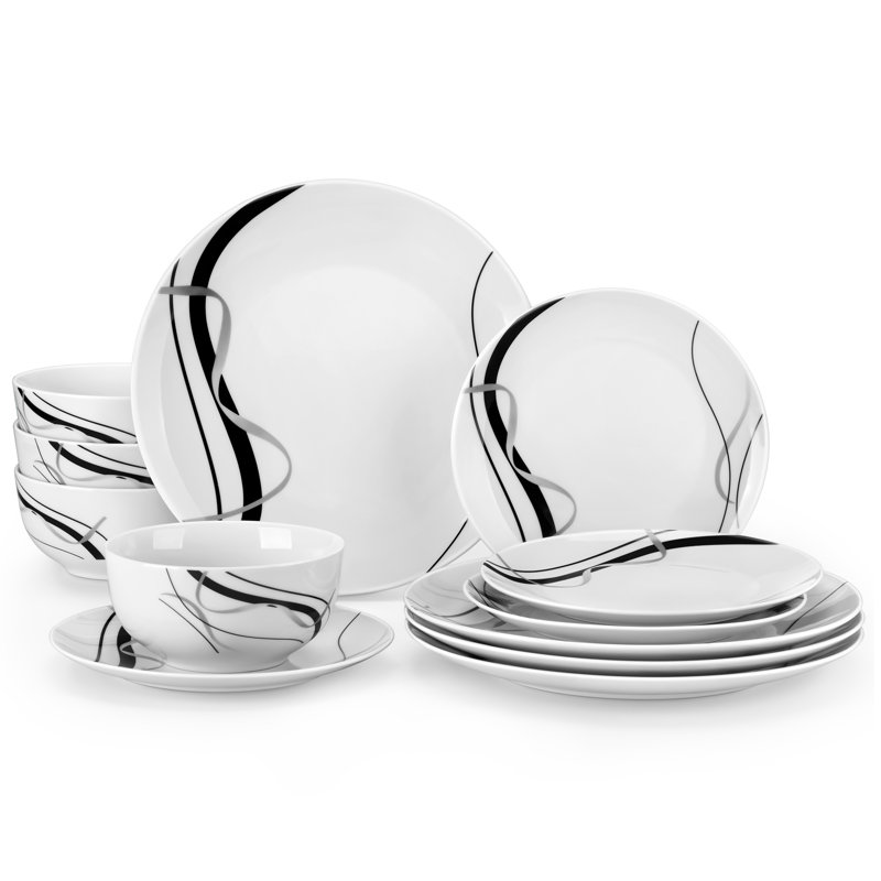 12 Piece Porcelain China Dinnerware Set - Service for 4 