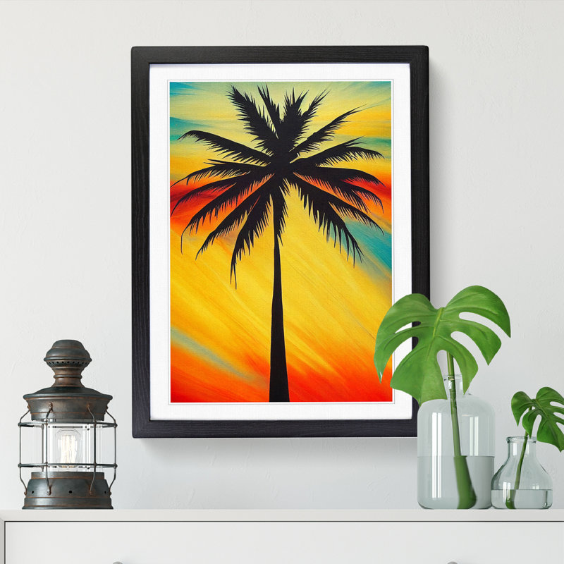 Palm Tree Crayon Vol.1 - Single Picture Frame Painting, 46cm H x 34cm W x 2cm D, Walnut