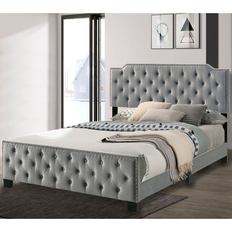 Delbert Flannelette Tufted Bed, Gray, King