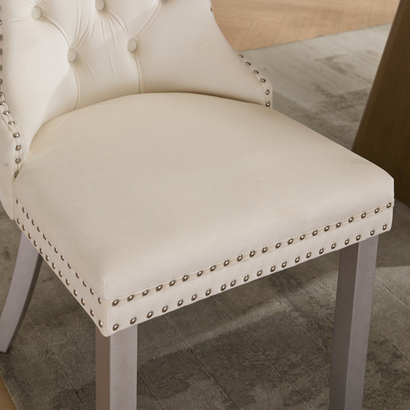 Ensemble de 2 chaises de salle à manger en bois massif de luxe Nikki, Beige, Brun