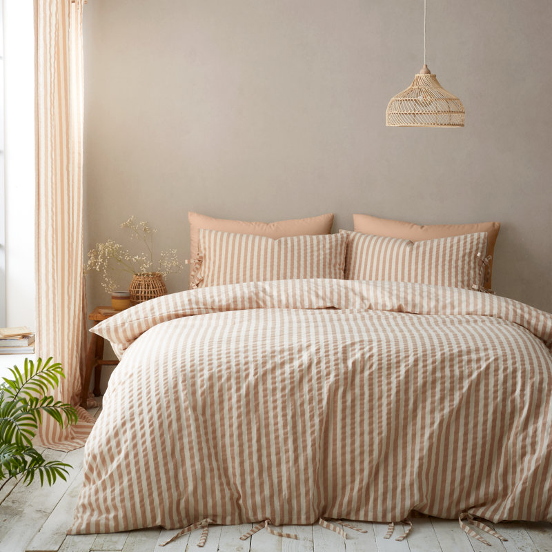 Zanzibar Woven Stripe Duvet Cover Set Cotton Blend Duvet Cover Set Set, Orange, Double Duvet Cover Set + 2 Pillowcases