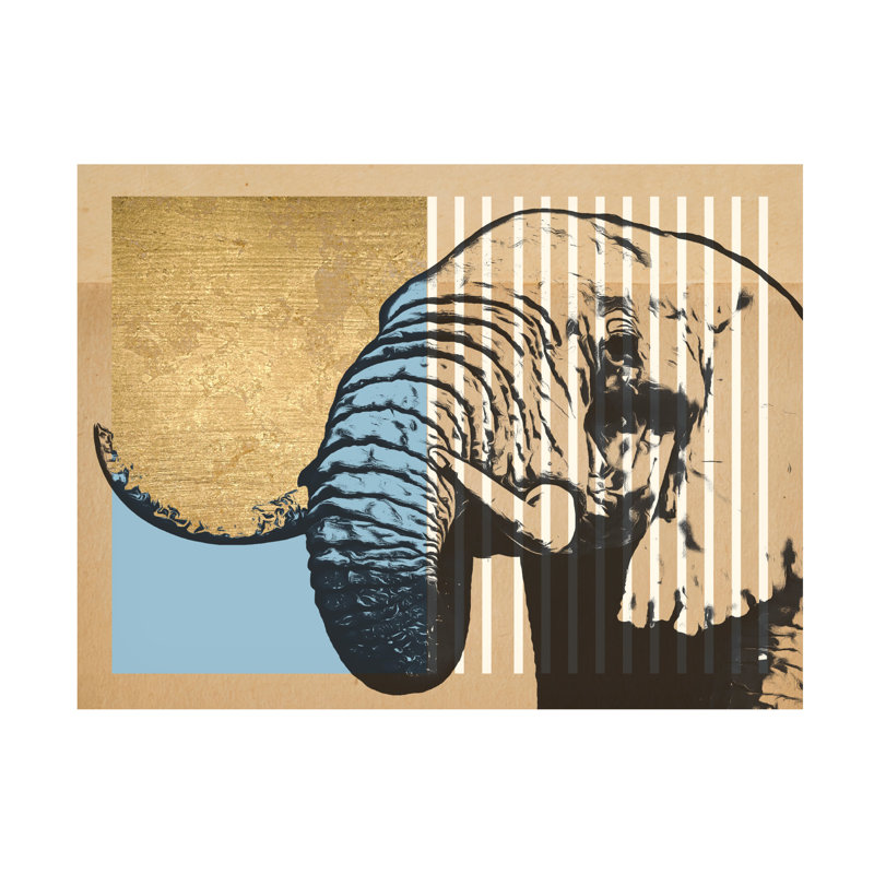 «Gold Geometric Elephant II» sur toile, H 18 po x l 24 po