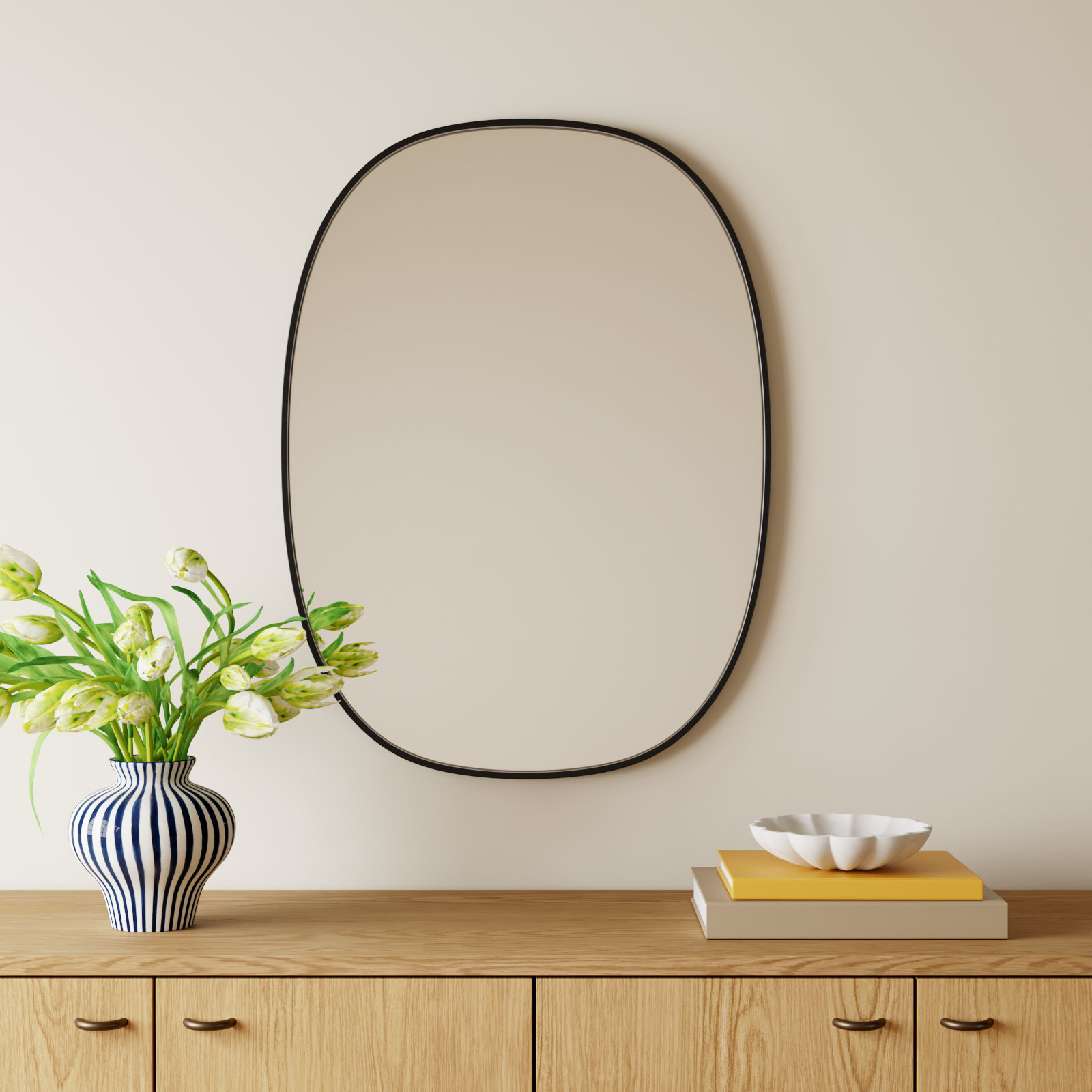 Sabine Metal Curved Oval Wall Mirror, Black, 36" x 27"