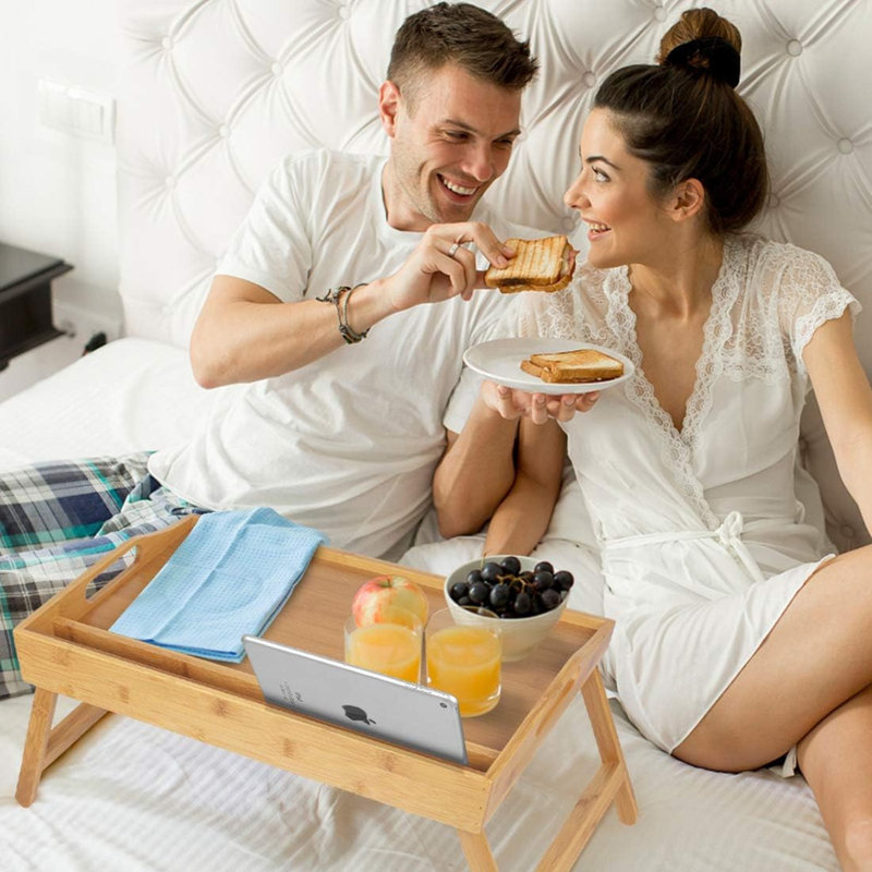 Materse Breakfast Tray Bamboo Bed Tray Table With Foldable Legs Multipurpose Lap Tray (Natural)