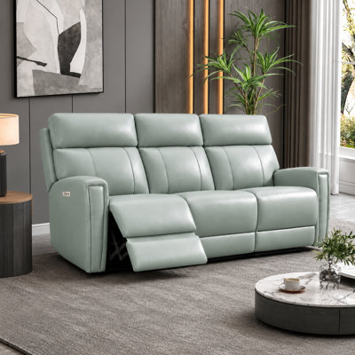 82 Inch Dual Motor Zero Gravity Genuine Leather Power Reclining Couch with USB and USB-C Ports