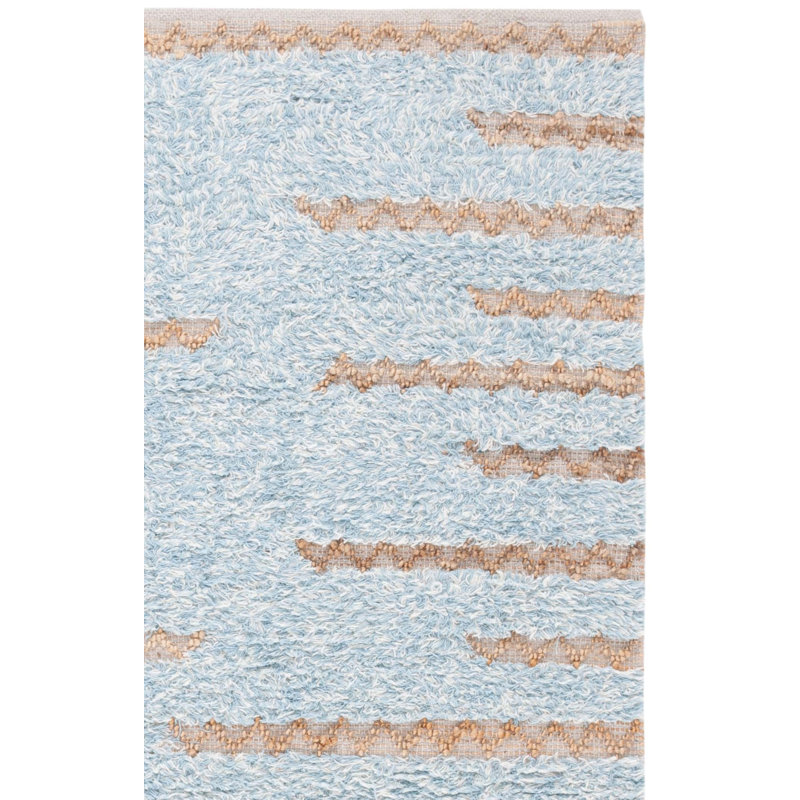 Tapis bleu / naturel en laine, en jute et en coton tissé à la main Amauria, Rectangle 8 pi x 10 pi