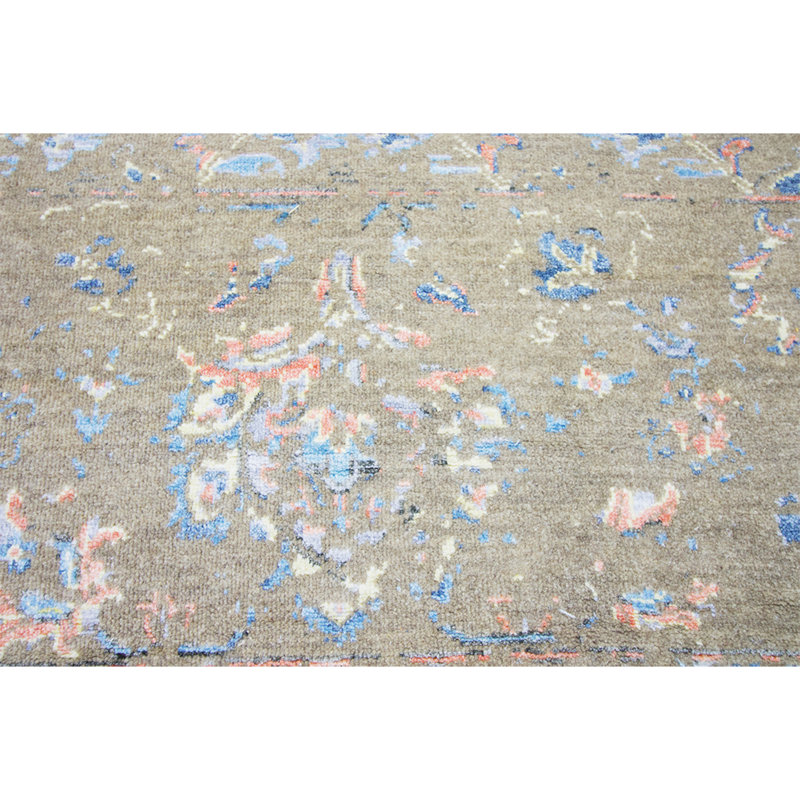 Tapis naturel / bleu clair / rose noué à la main de haute qualité, Rectangle 9 pi x 12 pi