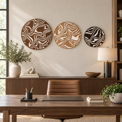 Triple Swirl 3-Piece Round Abstract Wooden Wall Accents