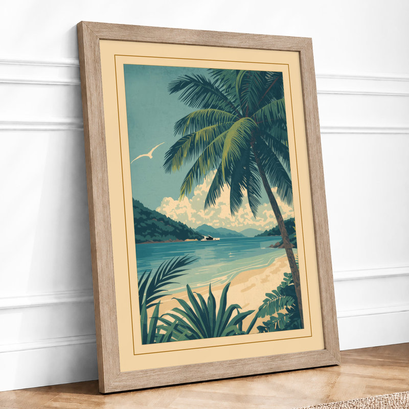 Tropical Beach Paradise Coastal - Framed Print, A1 - 84.1 x 59.4 cm, Oak