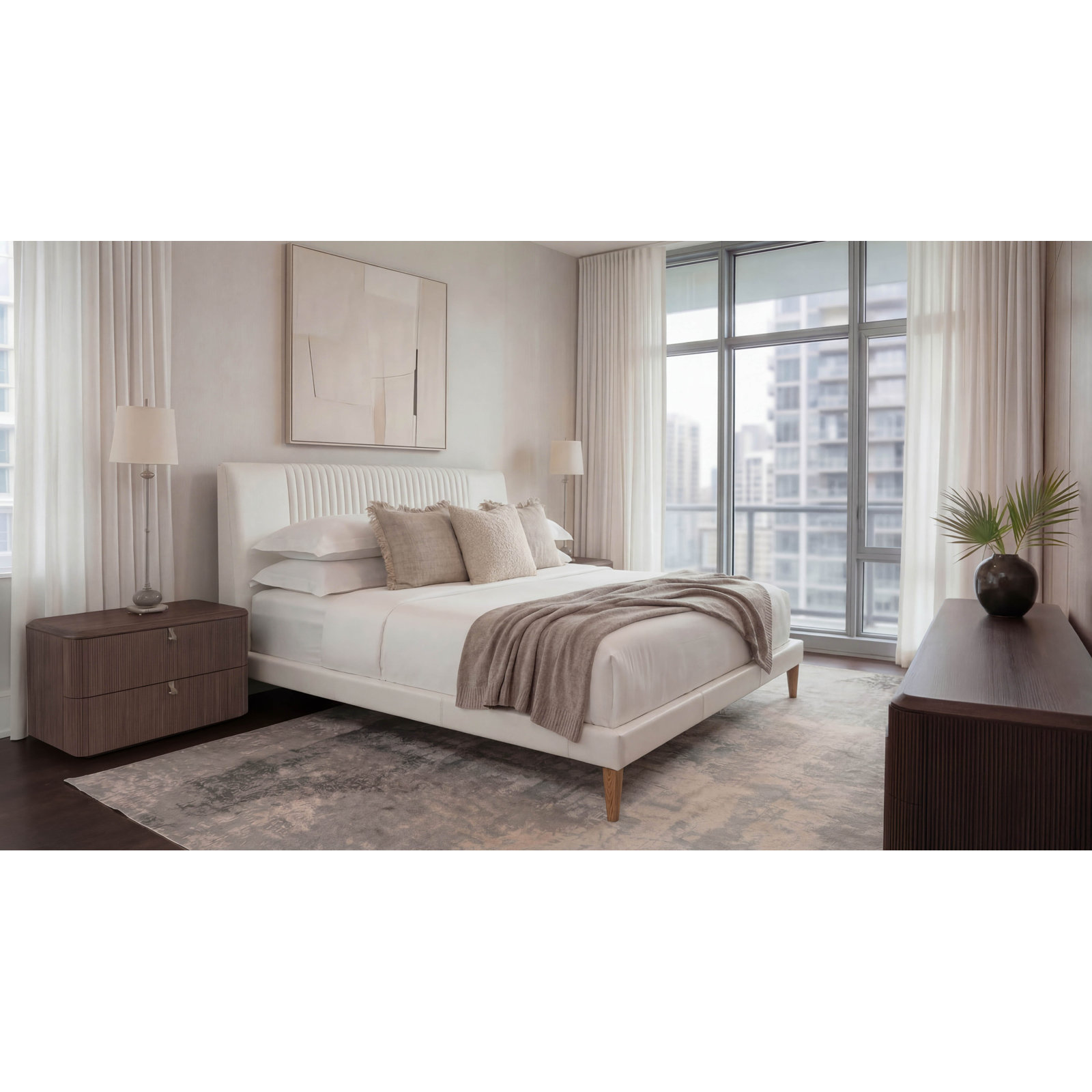 Upholstered Bed, White, King
