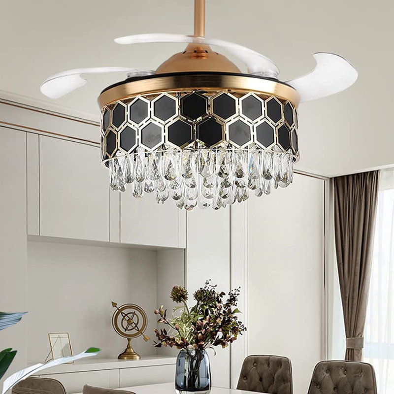 Earlin 42" 4 - Blade Modern Crystal Ceiling Fan With Lights
